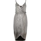 River Island Womens Silver Metallic Wrap Slip Dress