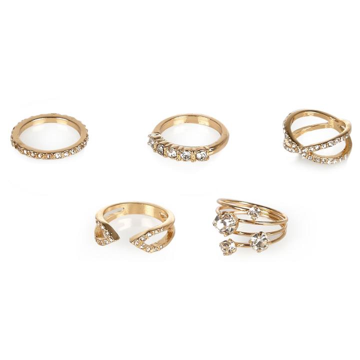 River Island Womens Gold Tone Embellished Ring Pack