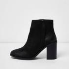 River Island Womens Leather Zip Up Block Heel Ankle Boots
