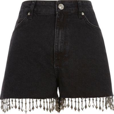 River Island Womens Bead Hem High Waisted Denim Shorts