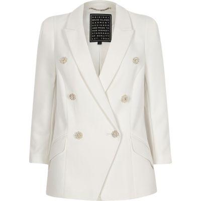 River Island Womens White Faux Pearl Double Breasted Blazer
