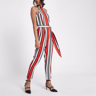 River Island Womens Stripe High Neck Jumpsuit