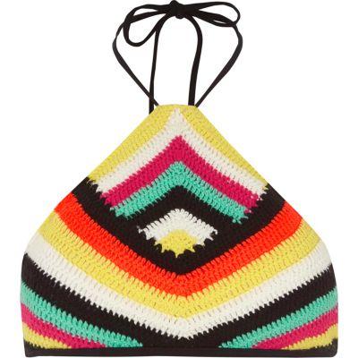 River Island Womens Crochet Stripe High Neck String Bikini