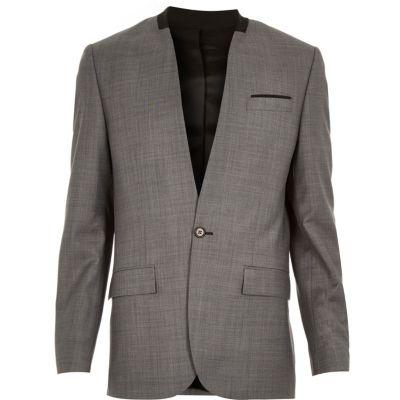 River Island Mens Collarless Wool-blend Slim Suit Jacket