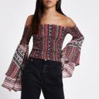 River Island Womens Print Flare Sleeve Crop Top