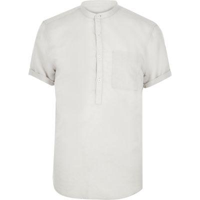 River Island Mens Linen-rich Grandad Collar Shirt