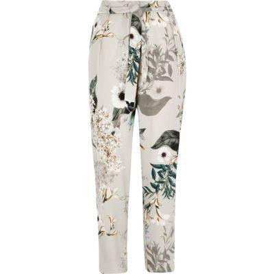 River Island Womens Floral Tie Waist Tapered Pants