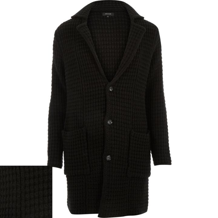 River Island Mensblack Chunky Knitted Cardigan Coat