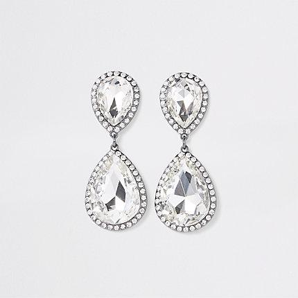 River Island Womens Silver Tone Diamante Drop Earrings