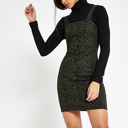 River Island Womens Leopard Print Pinafore Dress