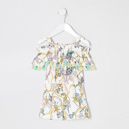 River Island Mini Girls White Chain Print Playsuit