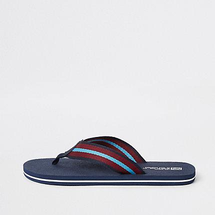 River Island Mens Stripe Tape Flip Flops