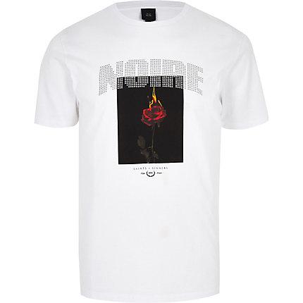 River Island Mens White 'noire' Studded Slim Fit T-shirt