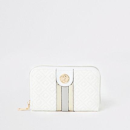 River Island Womens White Quilted Zip Around Purse