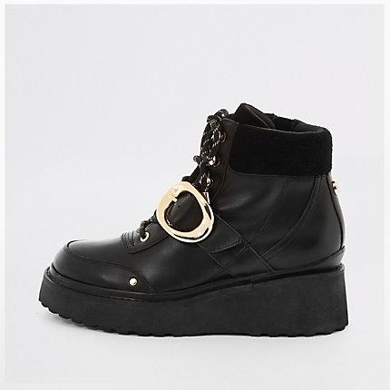 River Island Womens Leather Studded Flatform Hiking Boots