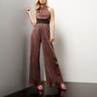 River Island Womens Pleated Sparkly Jumpsuit