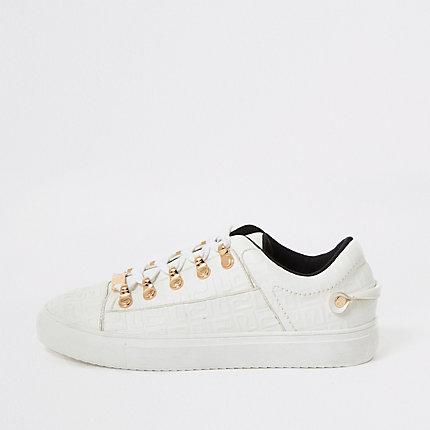 River Island Womens White Ri Embossed Lace-up Trainers
