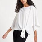 River Island Womens White Pearl Embellished Knot Side Top