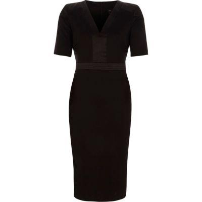 River Island Womens Satin Trim V Neck Bodycon Midi Dress