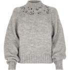 River Island Womens Chunky Knit Jewel Trim High Neck Sweater