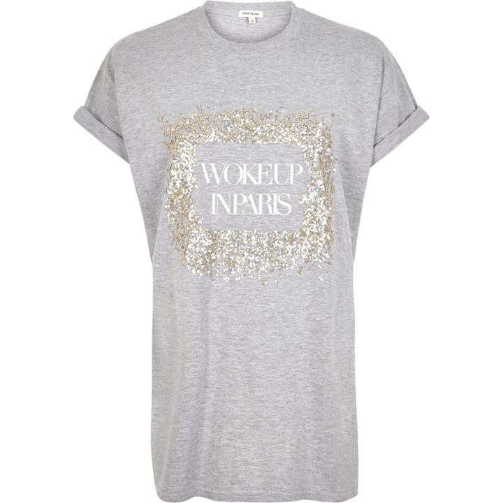 River Island Womens Paris Print Sequin Oversized T-shirt