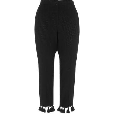 River Island Womens Petite Jacquard Tassel Cropped Trousers