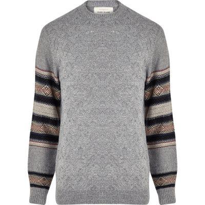 River Island Mens Textured Knit Contrast Sleeve Sweater