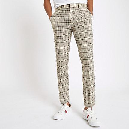 River Island Mens Check Stretch Skinny Smart Pants
