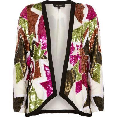 River Island Womens White Sequin Embellished Trophy Jacket