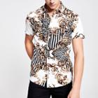 River Island Mens White Baroque Print Slim Fit Shirt