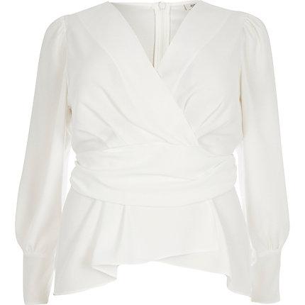 River Island Womens Plus White Wrap Front Blouse