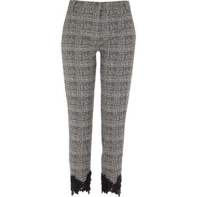 River Island Womens Check Lace Hem Cigarette Pants