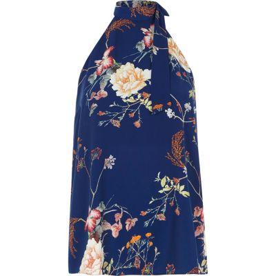 River Island Womens Floral Tie Halter Neck Cross Back Top