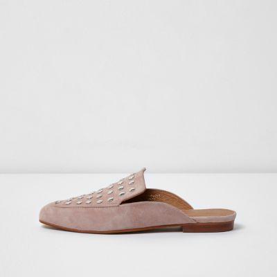 River Island Womens Suede Studded Backless Loafers