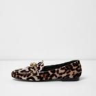 River Island Womens Leopard Print Gold Tone Chain Loafers