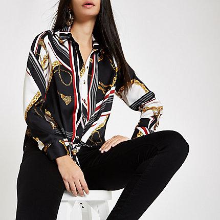 River Island Womens White Chain Print Tie Front Shirt