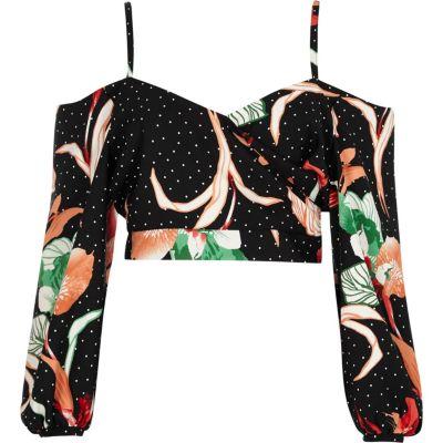 River Island Womens Floral Polka Dot Wrap Crop Top
