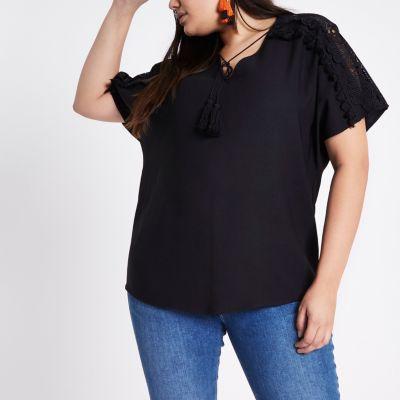 River Island Womens Plus Tie Neck Floral Embroidered Top