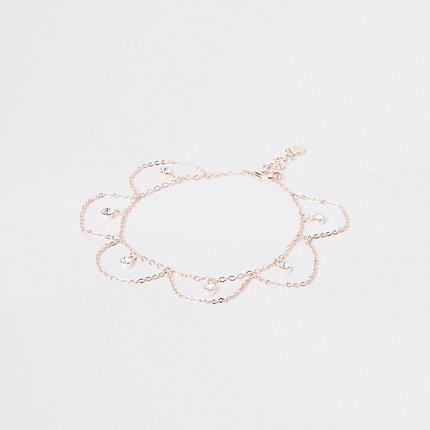 River Island Womens Rose Gold Rhinestone Drop Anklet