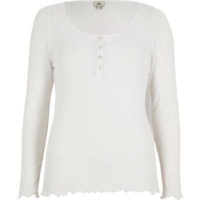 River Island Womens White Rib Popper Scoop Neck Top