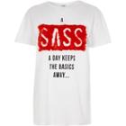 River Island Womens White 'a Sass A Day' Fluffy Boyfriend T-shirt