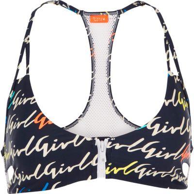 River Island Womens Print Zip Front Bikini Top