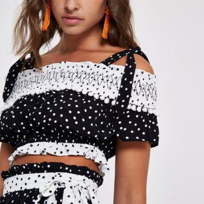 River Island Womens Polka Dot Bardot Beach Crop Top