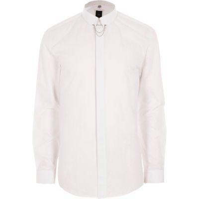 River Island Mens White Jacquard Collar Chain Slim Fit Shirt
