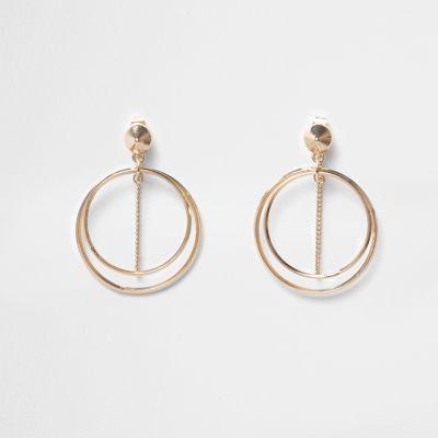 River Island Womens Gold Tone Double Hoop Chain Earrings