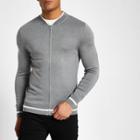 River Island Mens Zip Front Slim Fit Bomber Cardigan