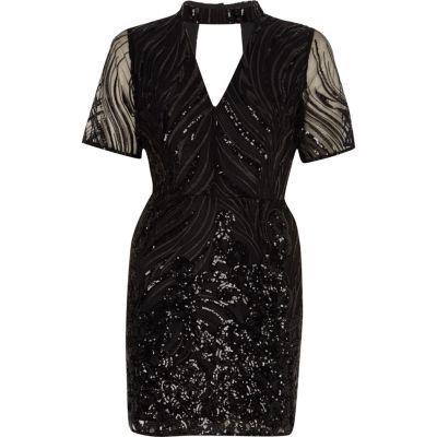 River Island Womens Petite Sequin High Neck Dress