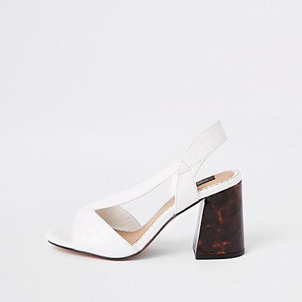 River Island Womens White Wide Fit Cross Strap Block Heel Sandals
