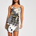 River Island Womens Scarf Print Drape Front Mini Slip Dress