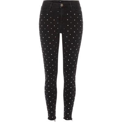 River Island Womens Diamante Stud Amelie Super Skinny Jeans